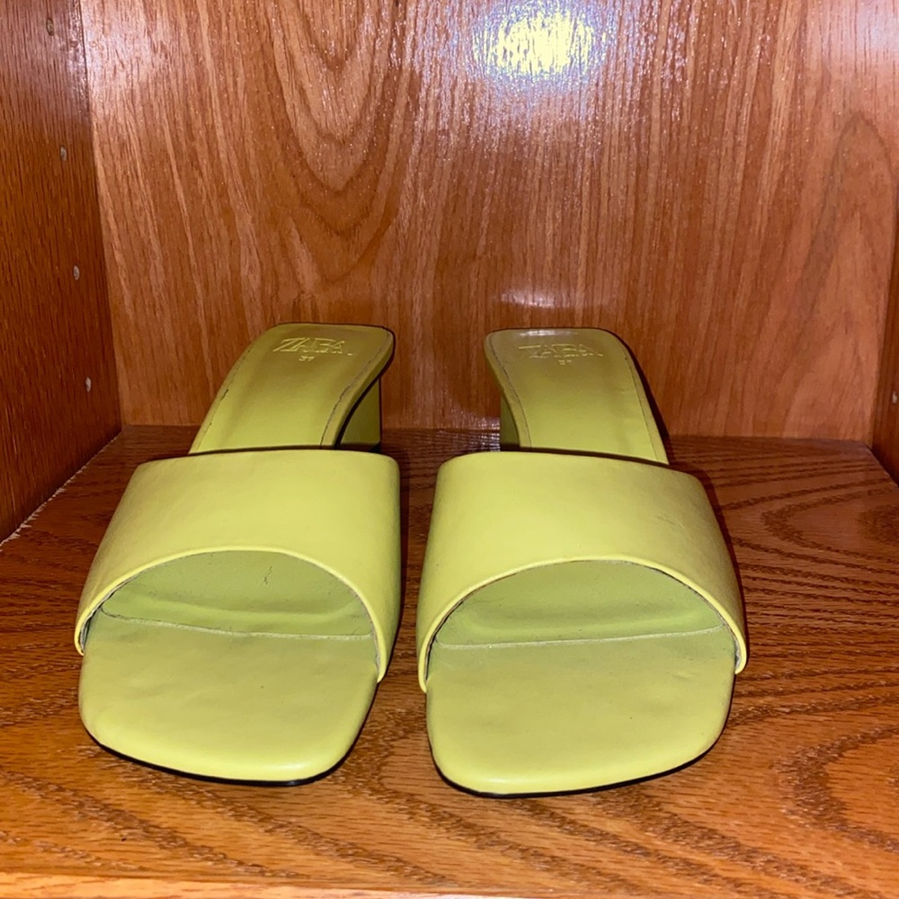 Zara yellow wedged kitten heels size 8